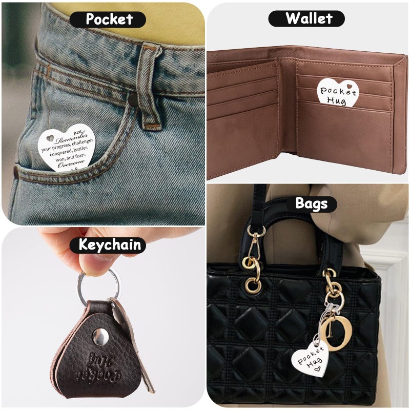 Qunrwe Pocket Hug Leather Keychain,Double Sided Miss You Long Distance Inspirational Birthday Valentine's Day Christmas Gifts-I Style - Image 4