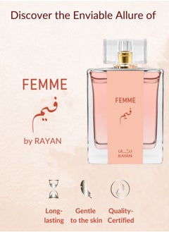 Rayan RAYAN Femme Perfume for Women - Long Lasting Arabian Eau De Parfum, 100mL (3.34 Fl oz), Floral Garden with Sweet Nectars, Raspberry, Bergamot, May Rose, Jasmine, Amber - Ideal Gift for Ramadan & Eid  - Image 3