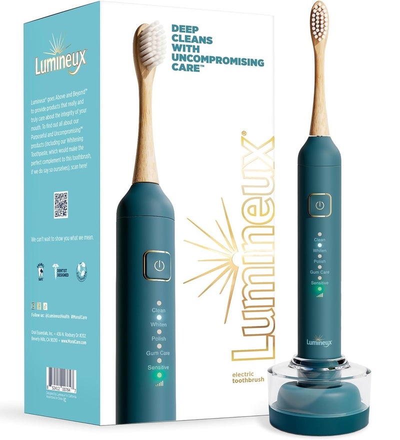 Lumineux Lumineux Sonic Electric Toothbrush for Adults Bamboo Heads Deep Ocean Blue Includes 2 Super Soft Bristle Bamboo Tooth Brush Heads Charging Station USB Charge Cord Rechargeable