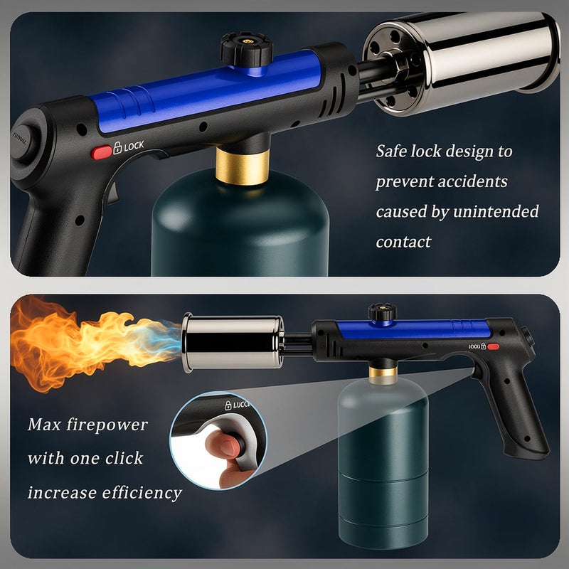 zycBernoi ARTFLAMM Powerful Propane Torch Gun, Kitchen Torch With Adjustable Flame, Adjustable Flame & Safety Lock, for BBQ, Campfire, Searing Steak, Camping (Propane Tank Not Included) - Image 3