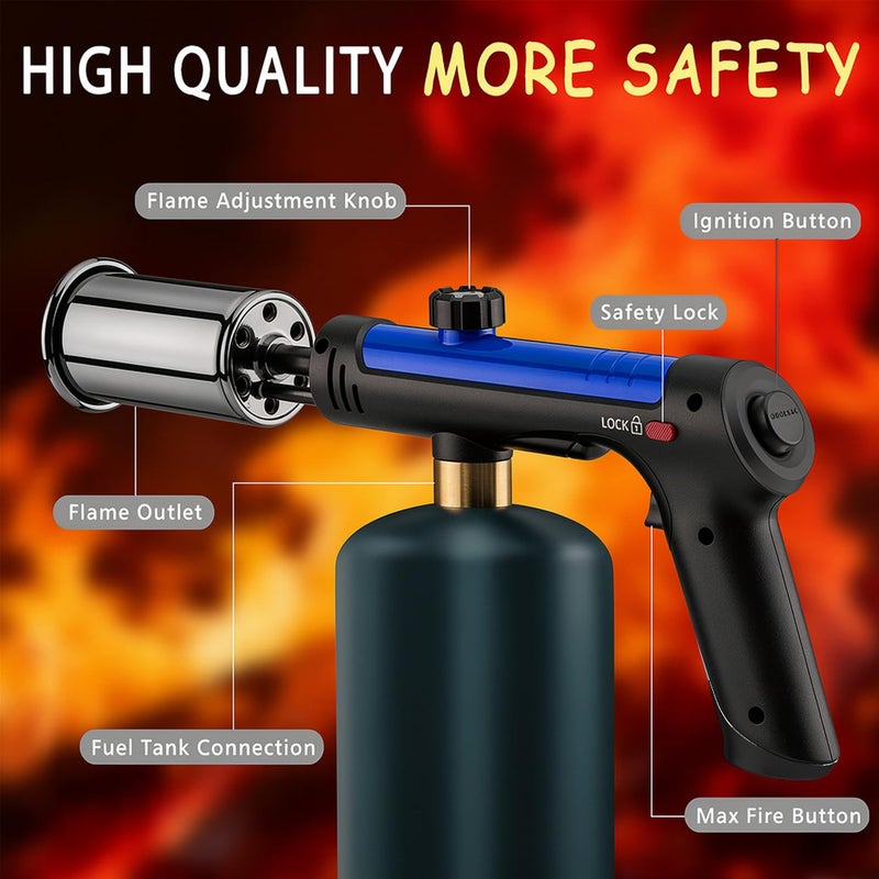 zycBernoi ARTFLAMM Powerful Propane Torch Gun, Kitchen Torch With Adjustable Flame, Adjustable Flame & Safety Lock, for BBQ, Campfire, Searing Steak, Camping (Propane Tank Not Included) - Image 5