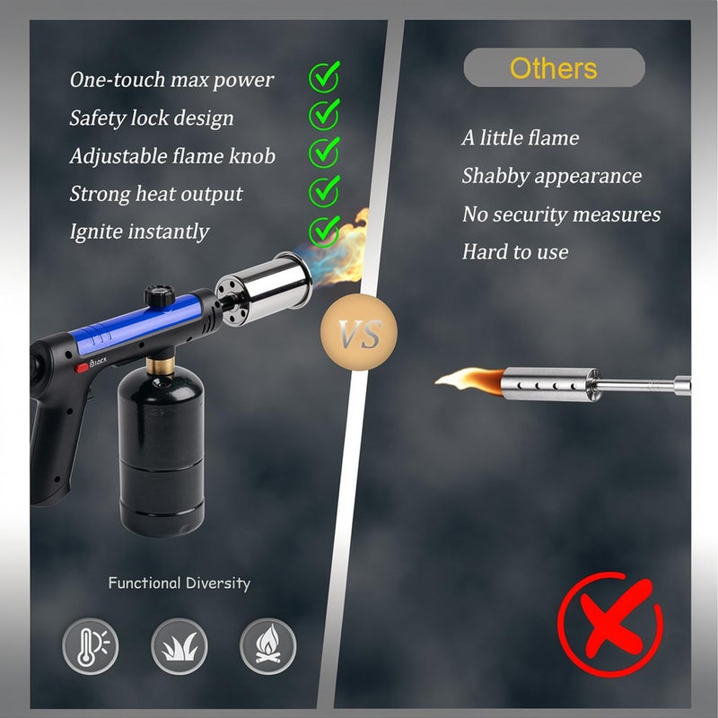 zycBernoi ARTFLAMM Powerful Propane Torch Gun, Kitchen Torch With Adjustable Flame, Adjustable Flame & Safety Lock, for BBQ, Campfire, Searing Steak, Camping (Propane Tank Not Included) - Image 4