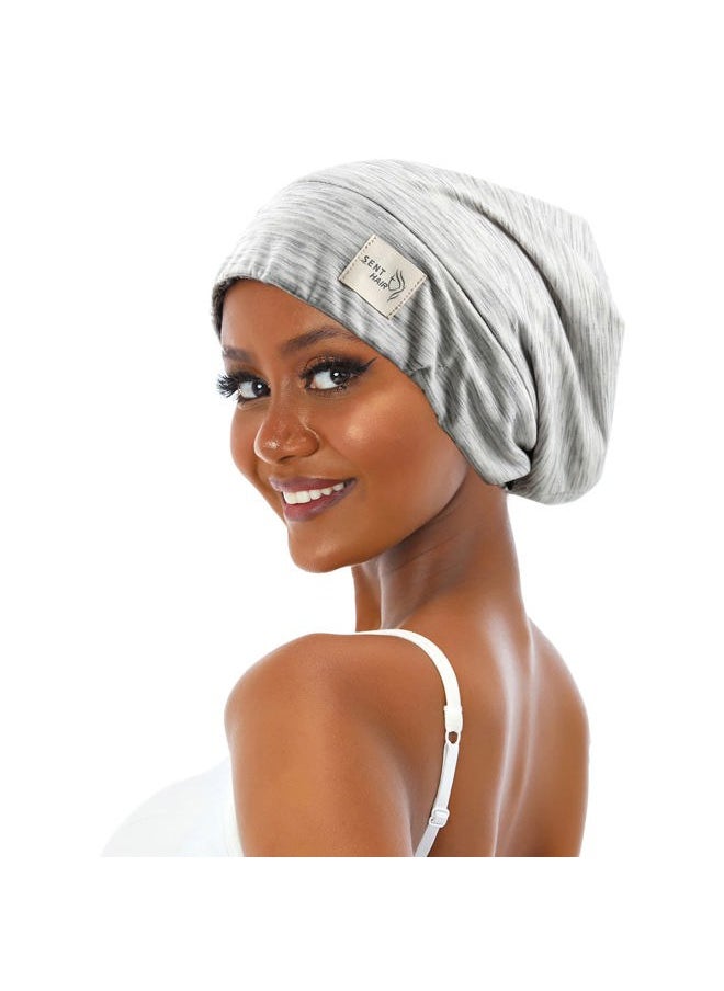 sent hair - Sent Hair Satin Lined Bonnet for Women Hair Cover Bonnet Adjustable Night Sleeping Cap Slouchy Beanie for Long Curly Hair,Braids,Dreadlocks(Light Gray) - Image 1
