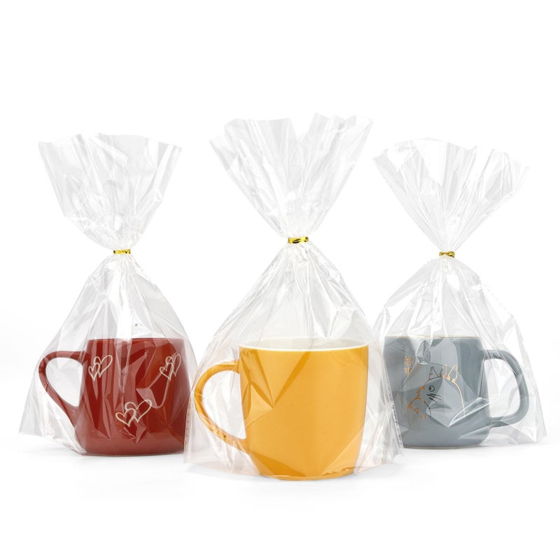 Cellophane Bags Bottom Gusset Treat Bags 8x 11 Clear Cellophane Gift Bags with Ties 50Pcs Cello Cellophane Treat Goodie Bags for Valentines Wedding Party Favors Gift Mug Wrapping Candy Cookies