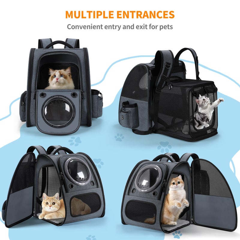 Groxkox Bubble Cat Backpack Carrier, Expandable Cat Carrier Backpack,Breathable Pet Backpack for Medium Cat,Kitten and Small Puppy, Large Space,Portable Bags Foldable Dog Backpack for Traveling,Hiking(Grey) - Image 4