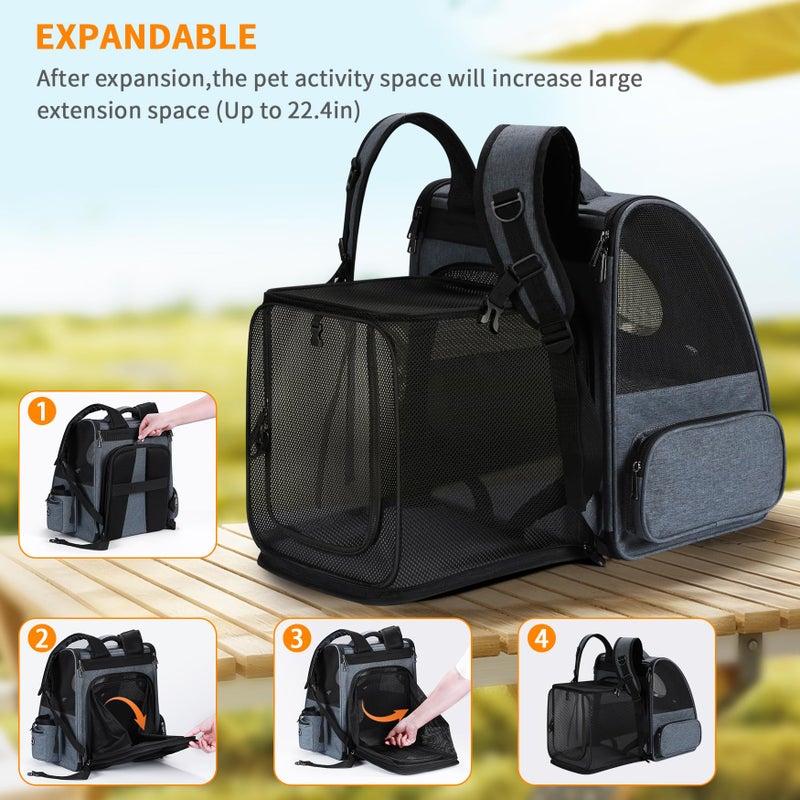 Groxkox Bubble Cat Backpack Carrier, Expandable Cat Carrier Backpack,Breathable Pet Backpack for Medium Cat,Kitten and Small Puppy, Large Space,Portable Bags Foldable Dog Backpack for Traveling,Hiking(Grey) - Image 3