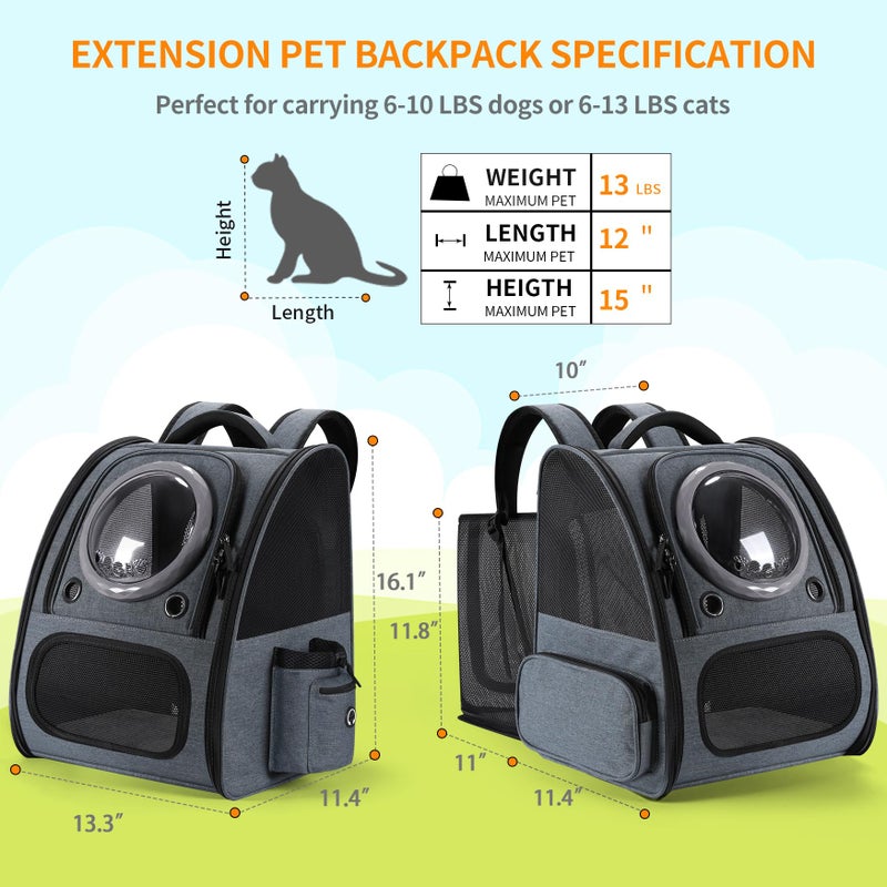 Groxkox Bubble Cat Backpack Carrier, Expandable Cat Carrier Backpack,Breathable Pet Backpack for Medium Cat,Kitten and Small Puppy, Large Space,Portable Bags Foldable Dog Backpack for Traveling,Hiking(Grey) - Image 2