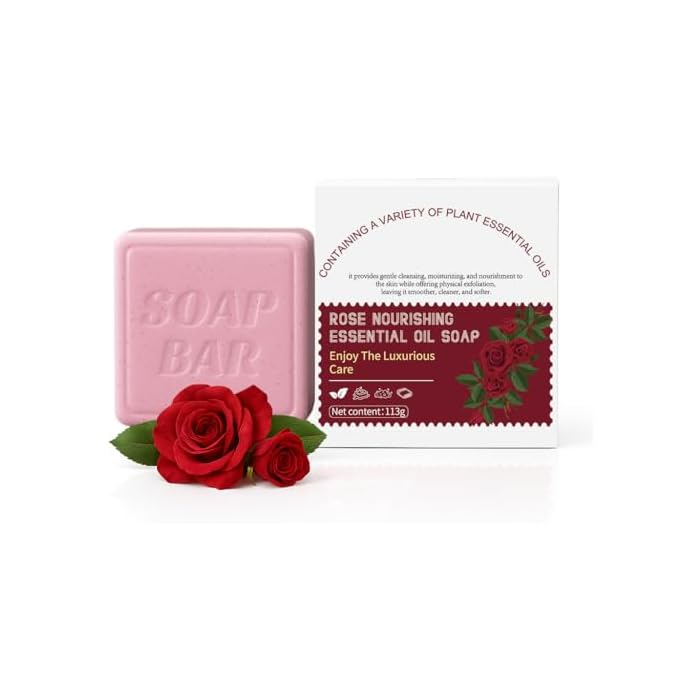 Botanical Natural Soap Bar, Womens Moisturizing Bar with Essential Oils, Handmade, Vegan, Soaps for Face & Body, 3.98oz (Rose)