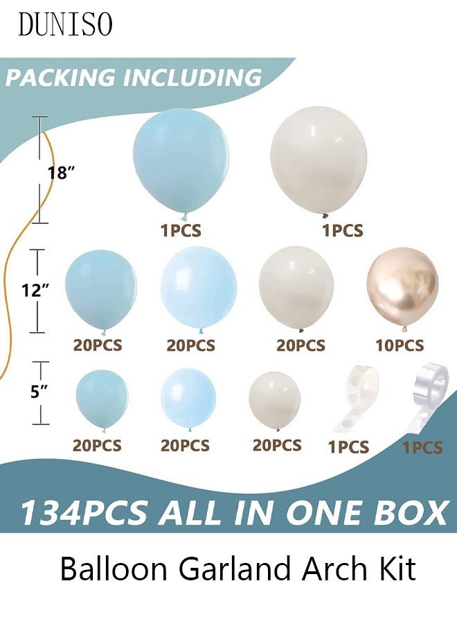 DUNISO 134PCS Balloon Garland Arch Kit Metallic White Blue Latex Balloons Set For Baby Wedding Birthday Party Background Decorations School Opening Ceremony - Image 4