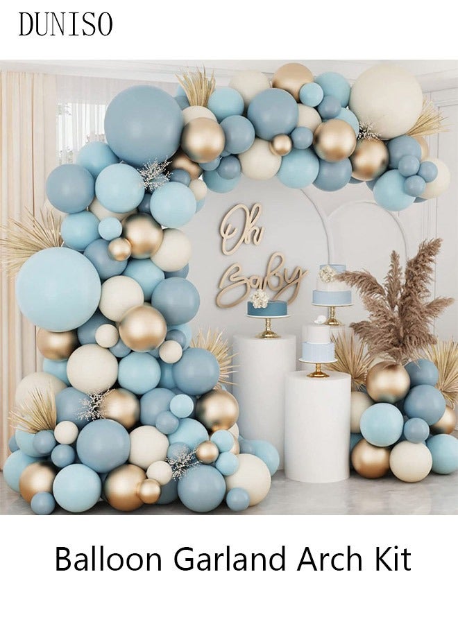 DUNISO 134PCS Balloon Garland Arch Kit Metallic White Blue Latex Balloons Set For Baby Wedding Birthday Party Background Decorations School Opening Ceremony - Image 1