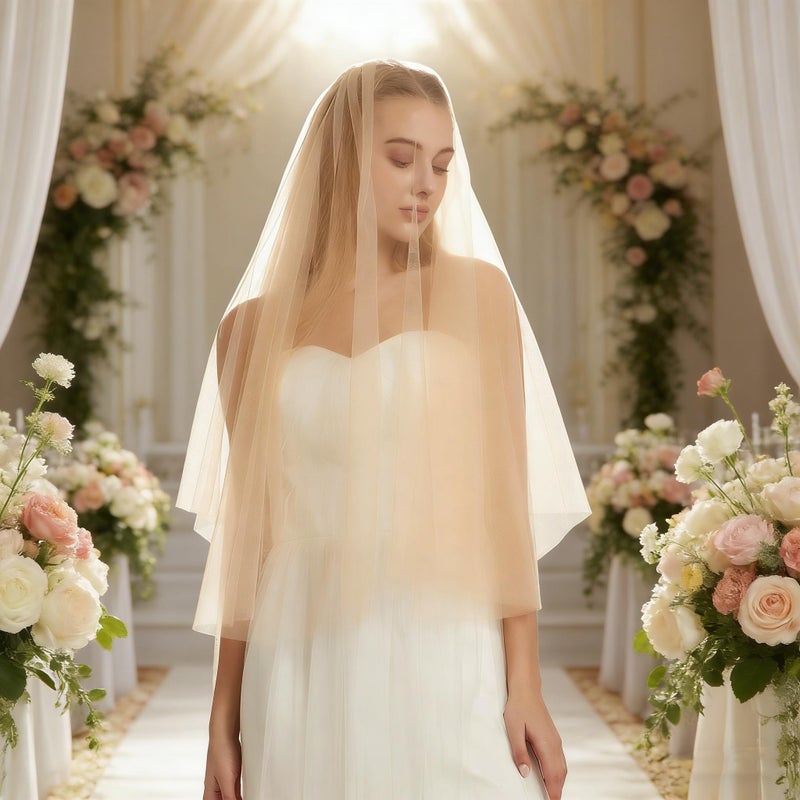 Leimandy Double Layer Tulle Bridal Veil 2 -Tier Sheer Wedding Veil with Comb for Wedding Ceremony Bridal Party B013 (Champagne, 40'' length) - Image 5