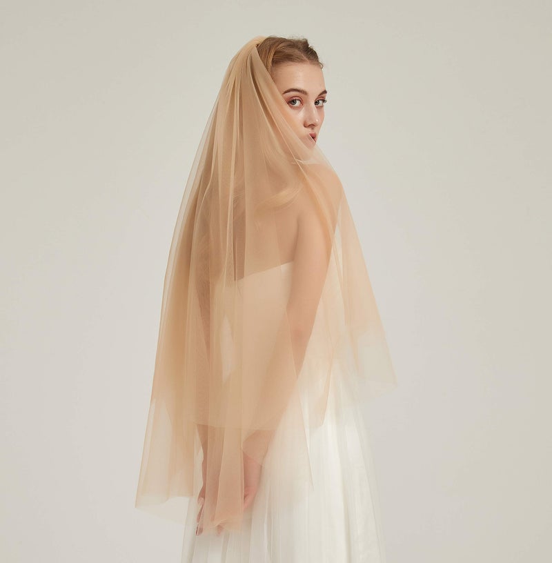 Leimandy Double Layer Tulle Bridal Veil 2 -Tier Sheer Wedding Veil with Comb for Wedding Ceremony Bridal Party B013 (Champagne, 40'' length) - Image 3