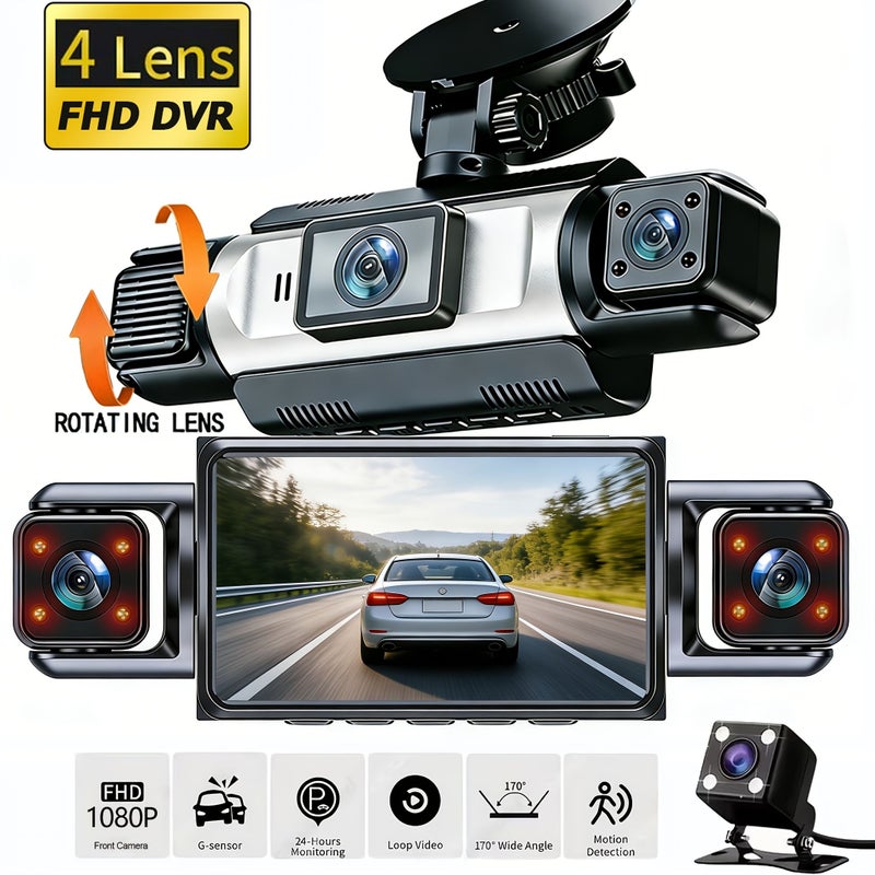 4 Channel Dash Cam 1080P Front And 720P Other Channels Night Vision Loop Recording G Sensor Parking Monitor Hardwire Kit Required Easy Install Suction Mount Multi Language Support Car Additions Model F410 - Image 4
