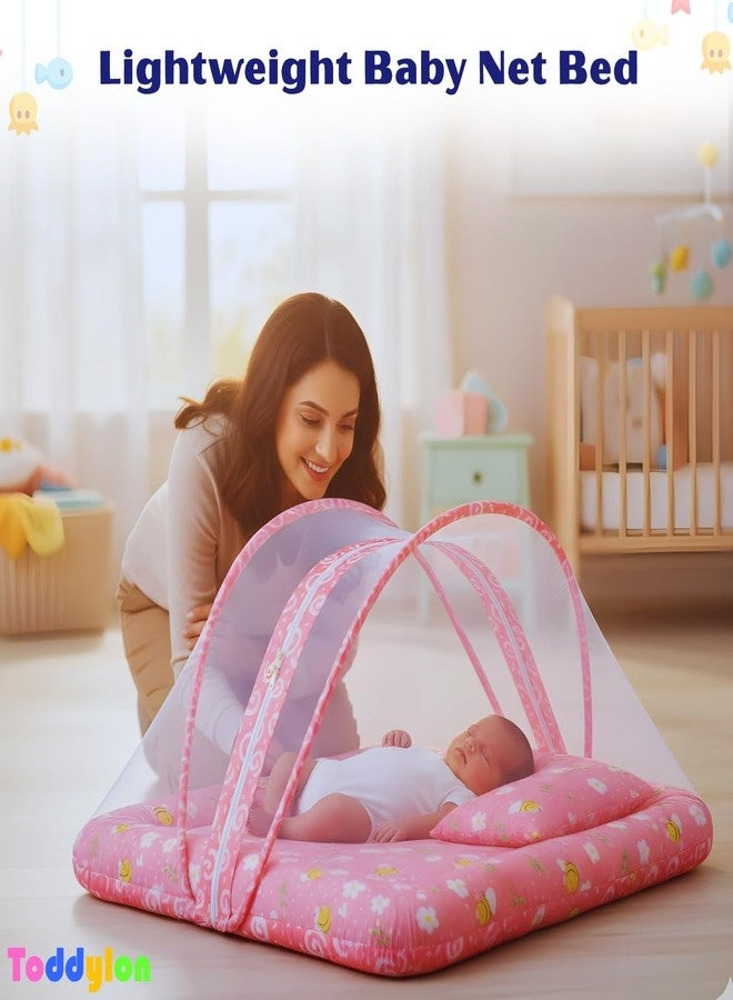 Toddylon Baby Bedding Set for New Born (0-6 Months) | Newborn Baby Bed Set Gift Combo3 Pcs Cotton | Baby Bed with Mosquito Net & Carry Bag (Pink) - Image 3