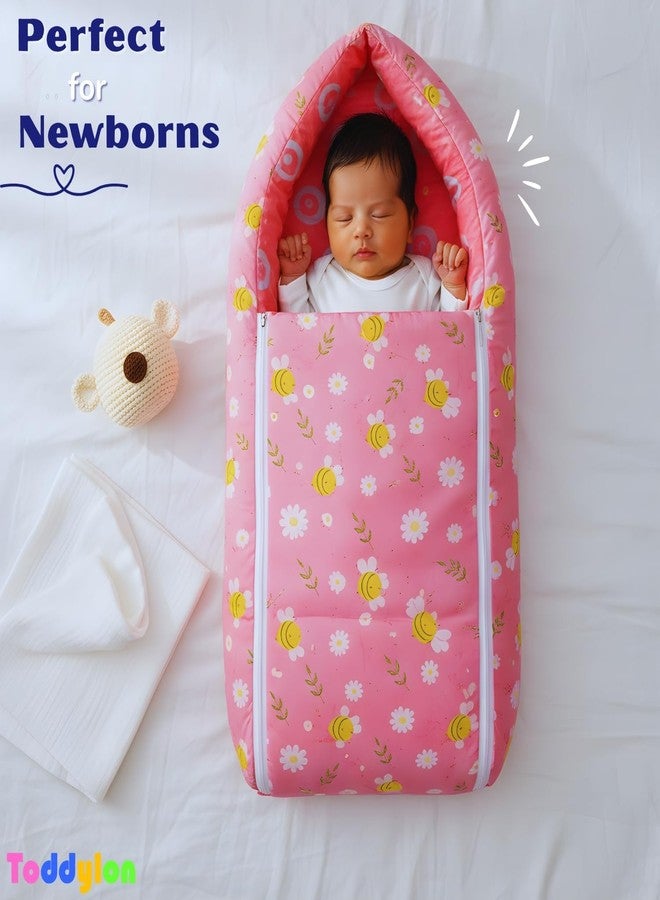 Toddylon Baby Bedding Set for New Born (0-6 Months) | Newborn Baby Bed Set Gift Combo3 Pcs Cotton | Baby Bed with Mosquito Net & Carry Bag (Pink) - Image 2