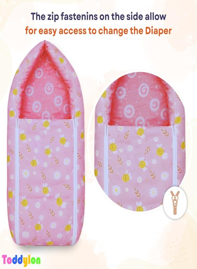 Toddylon Baby Bedding Set for New Born (0-6 Months) | Newborn Baby Bed Set Gift Combo3 Pcs Cotton | Baby Bed with Mosquito Net & Carry Bag (Pink) - Image 5
