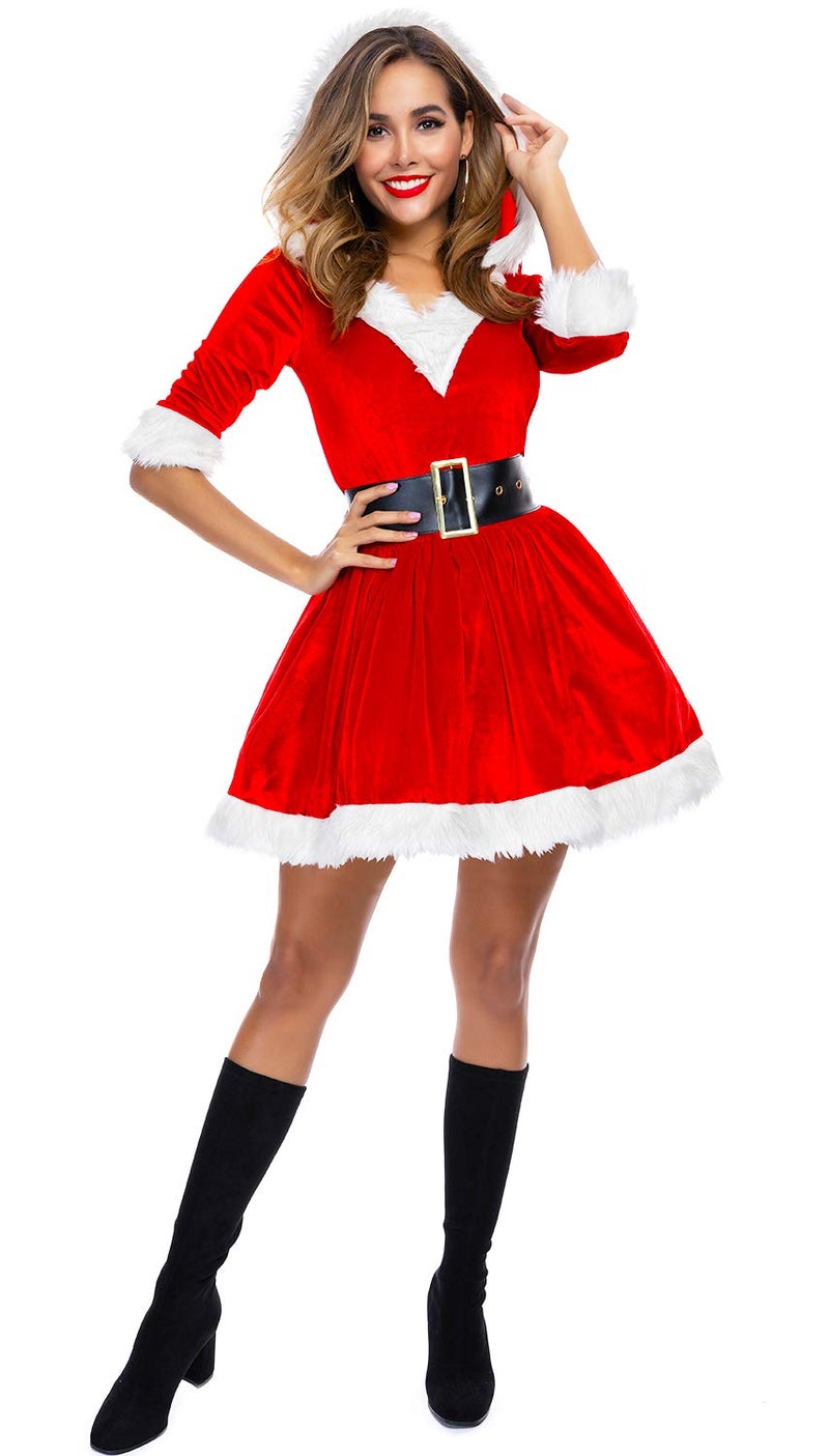 Cuteshower Women's Mrs. Claus Costume Christmas Santa Outfit Cosplay Dress X-Large Red - Image 2