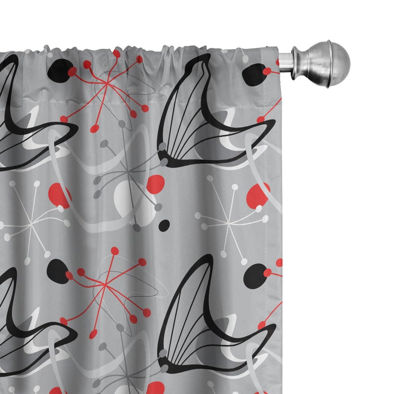 Ambesonne Mid Century 2 Panel Curtain Set  Scientific Inspirations in Fifties Art Design with Abstract Shapes  Lightweight Window Treatment Living Room Bedroom Decor  Pair of - 28"" x 63""  Black Grey - Image 1