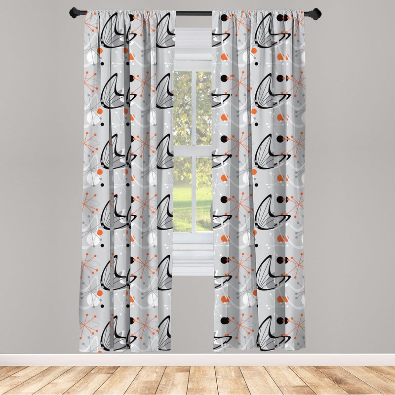 Ambesonne Mid Century 2 Panel Curtain Set  Scientific Inspirations in Fifties Art Design with Abstract Shapes  Lightweight Window Treatment Living Room Bedroom Decor  Pair of - 28"" x 63""  Black Grey - Image 2