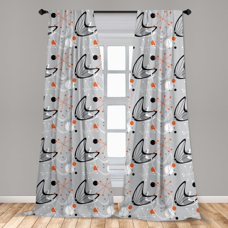 Ambesonne Mid Century 2 Panel Curtain Set  Scientific Inspirations in Fifties Art Design with Abstract Shapes  Lightweight Window Treatment Living Room Bedroom Decor  Pair of - 28"" x 63""  Black Grey - Image 3