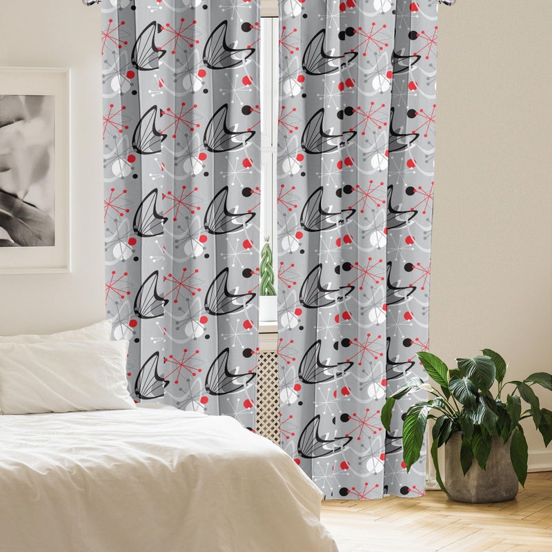 Ambesonne Mid Century 2 Panel Curtain Set  Scientific Inspirations in Fifties Art Design with Abstract Shapes  Lightweight Window Treatment Living Room Bedroom Decor  Pair of - 28"" x 63""  Black Grey - Image 4