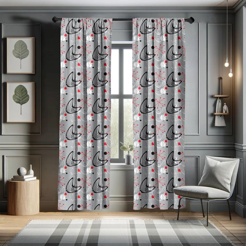 Ambesonne Mid Century 2 Panel Curtain Set  Scientific Inspirations in Fifties Art Design with Abstract Shapes  Lightweight Window Treatment Living Room Bedroom Decor  Pair of - 28"" x 63""  Black Grey - Image 5