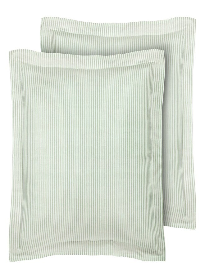 Laura Ashley - Euro Shams, 100% Smooth Cotton with Envelope Closure, Throw Pillow Cover for Bed or Couch, Oeko-Tex Certified, Set of 2 (Ticking Stripe Green, 26" x 26") - Image 1