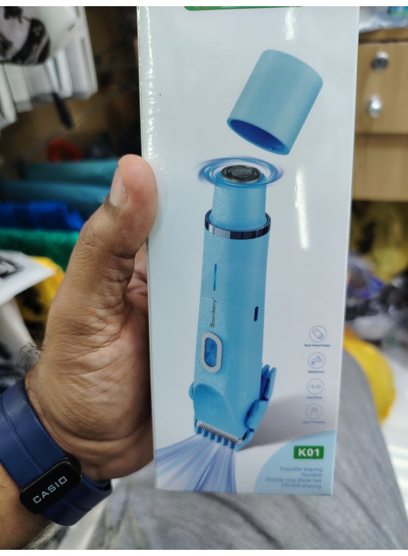 Smartbarry k01 trimmer waterproof Dual head design type charging blue