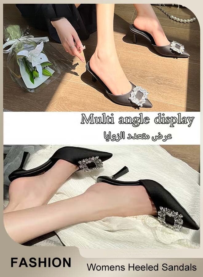 High Heel Mules for Women, Closed Pointed Toe Sandals, Backless Sandals with Square Rhinestone, Classy Stiletto Pumps for Ladies, Formal Slingback Mule Sandals, Women's Dress Walking Shoes, Black Heeled Sandals for Dress, Casual, Daily Outfits - Image 5