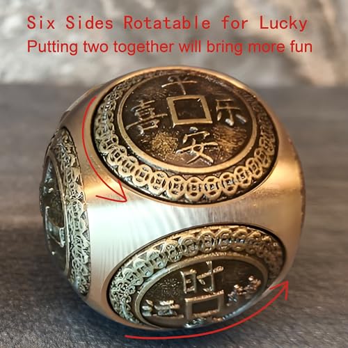 Briskfeel Brass Lucky Ball 6 Sides Rotatable Feng Shui Ornament Wealth Statue Treasure Ball Fengshui Sculpture Chinese Traditional Home Decor (F1 Lucky Ball) - Image 3