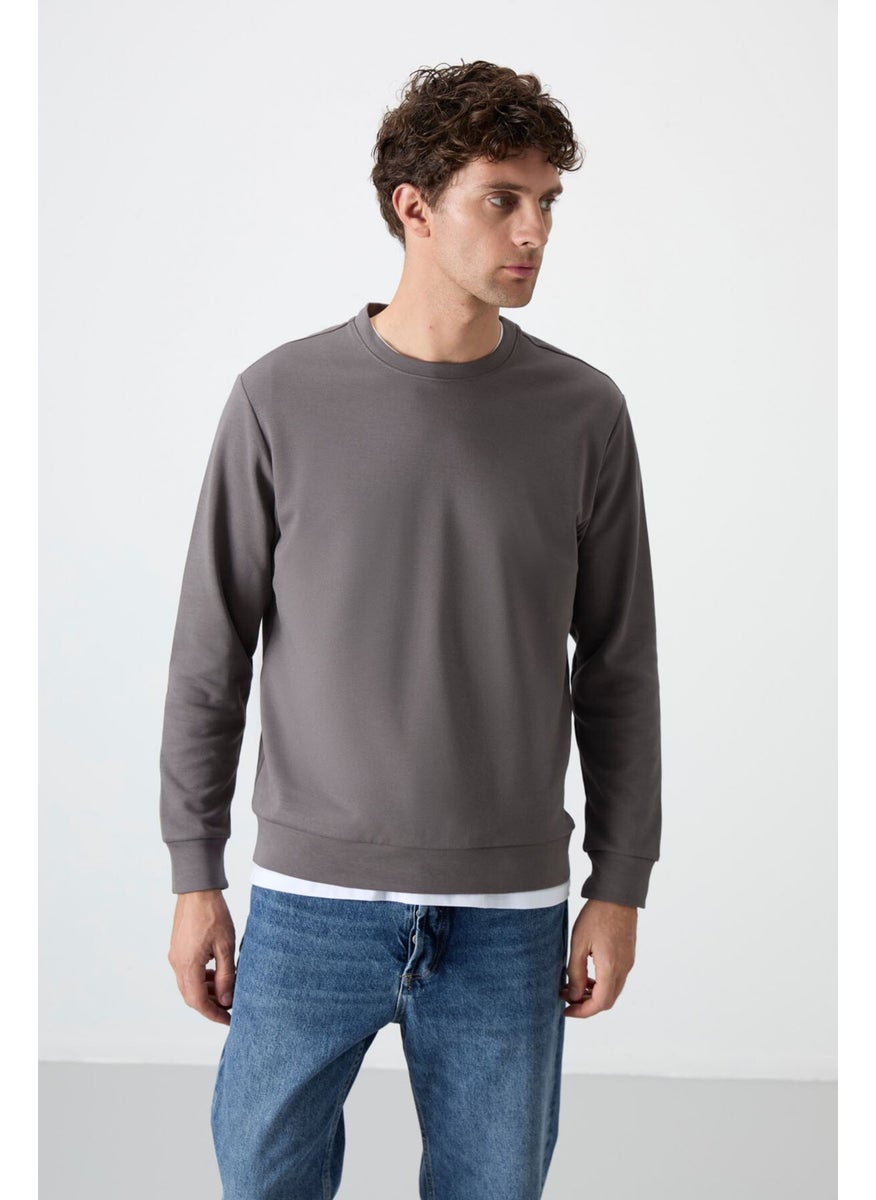 Tommy Life Dark Grey Basic O Neck Comfortable Form Men's Sweatshirt - 88053  - Image 4
