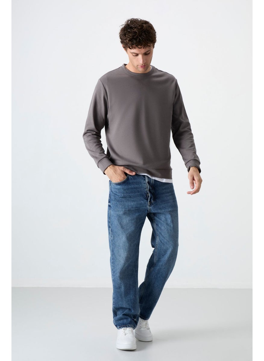 Tommy Life Dark Grey Basic O Neck Comfortable Form Men's Sweatshirt - 88053  - Image 2
