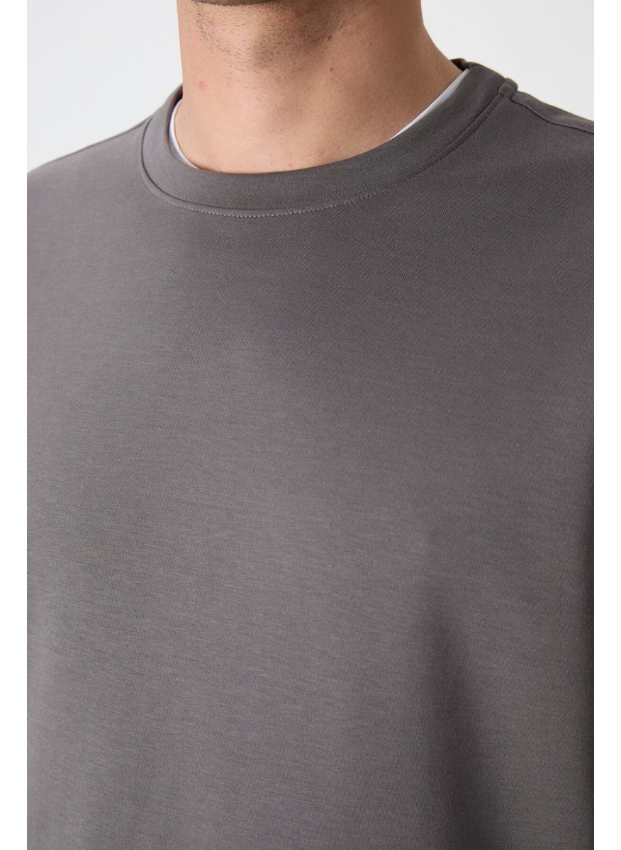 Tommy Life Dark Grey Basic O Neck Comfortable Form Men's Sweatshirt - 88053  - Image 3