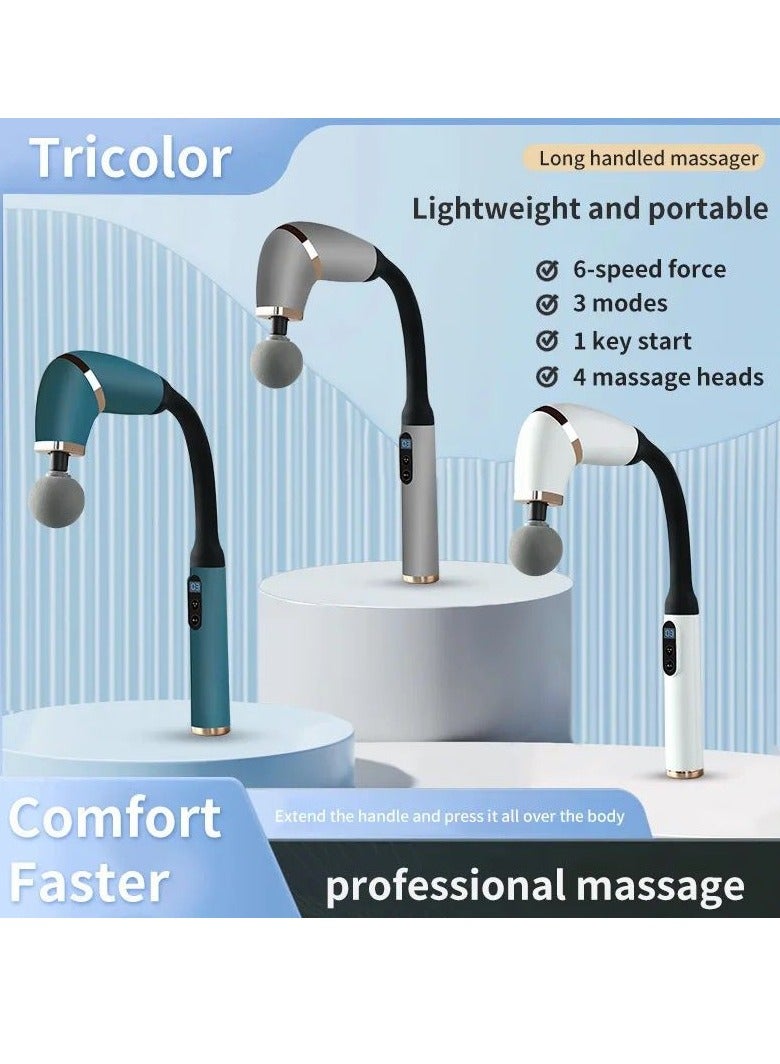 Massager with Extended Handle Revolutionary U-Shaped Back Massager For Pain Relief Deep Tissue Body Massage Hammer For Neck Shoulder Leg Reach Every Muscle with Ease , 6 speed intelligent variable , 4 professional level massage heads - Grey - Image 4