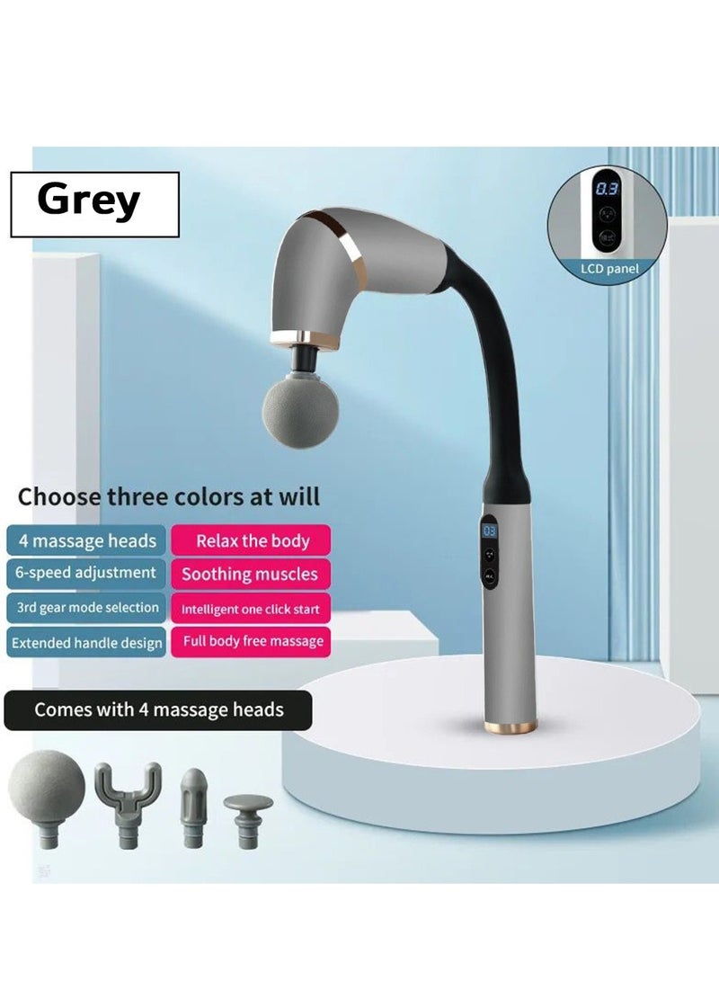 Massager with Extended Handle Revolutionary U-Shaped Back Massager For Pain Relief Deep Tissue Body Massage Hammer For Neck Shoulder Leg Reach Every Muscle with Ease , 6 speed intelligent variable , 4 professional level massage heads - Grey - Image 3