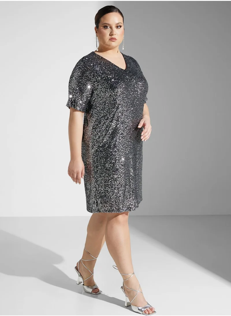 Only Carmakoma Sequin V-Neck Dress