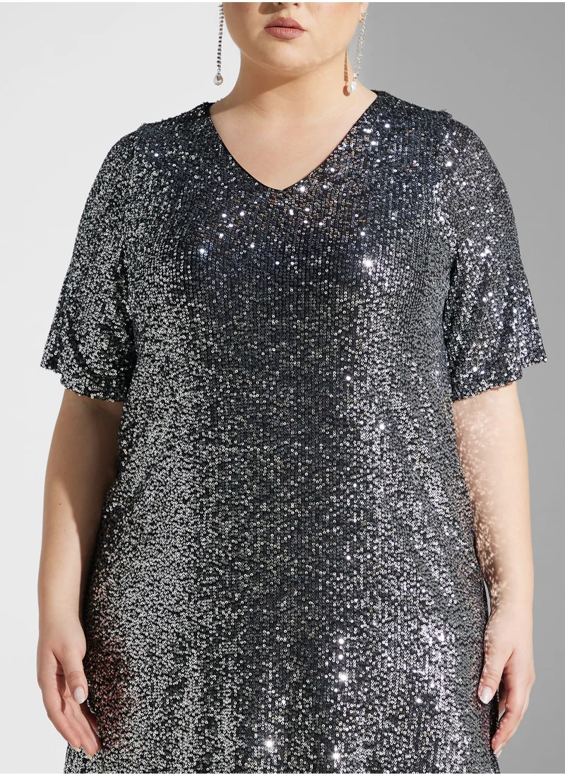 Only Carmakoma Sequin V-Neck Dress