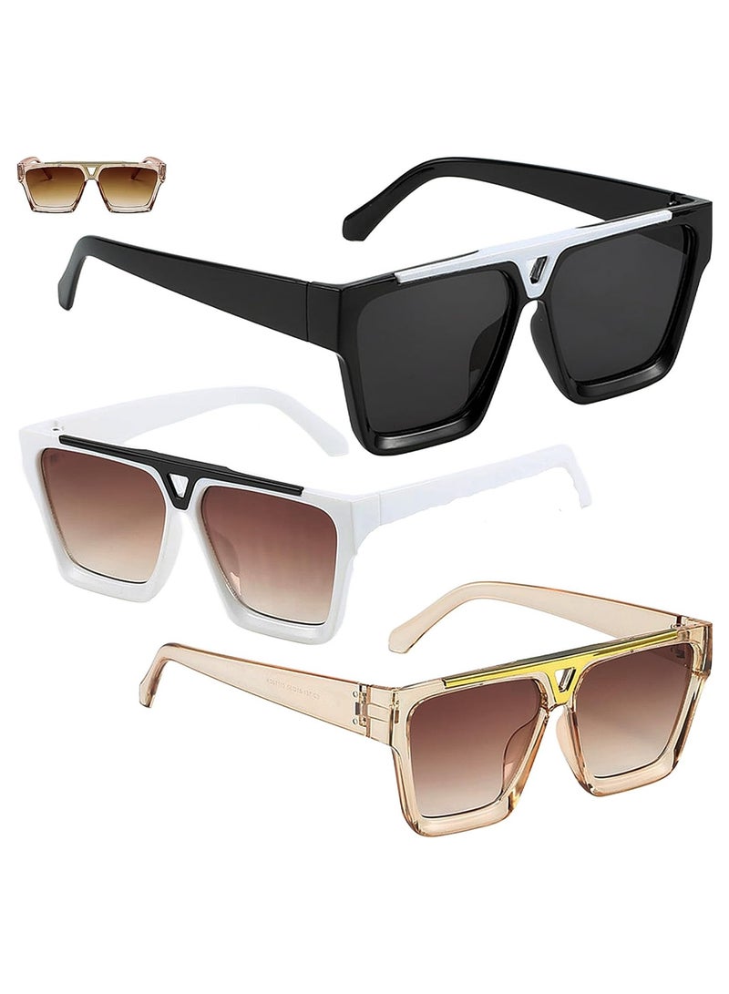KASTWAVE 3 Pairs Oversized Square Sunglasses for Women Men, Y2K Retro Sunglasses UV400 Protection, Fashion Trend Vintage Sunglasses - Image 1