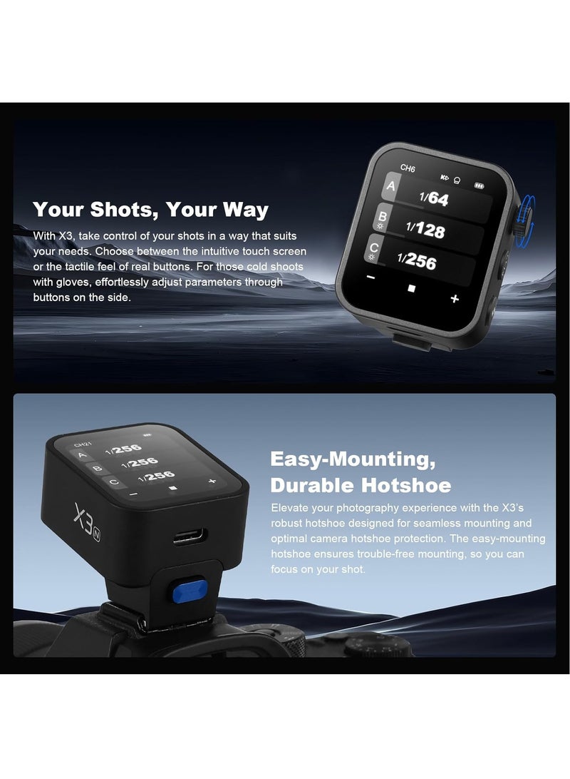 Godox X3-N TTL Wireless Flash Trigger for Nikon Cameras,Touch Screen OLED TTL Wireless Flash Trigger Transmitter, with TCM Conversion,7 Days Standby (Upgrade Version of Xpro-N/XproII-N/X2T-N)  - Image 2