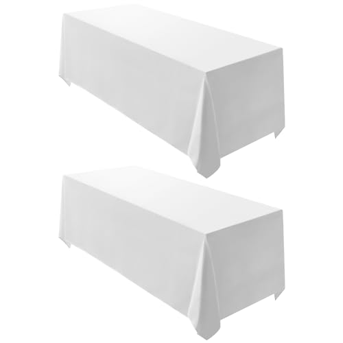 Surmente طقم 2 من مفرش الطاولة الأبيض المستطيل 90 × 132 بوصة من البوليستر للمناسبات، الحفلات، أو المطاعم - Image 1