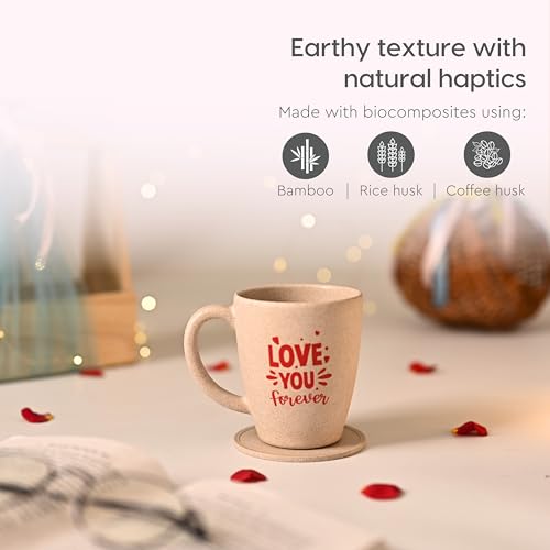 Eha Earth-Friendly Valentine Gift for Couple | Valentine Gift for Boyfriend | Valentine Gift for Girlfriend | Set of 1| 300 ml | Coffee Mug Made with Rice Husk Biocomposite| Sand Castle - Image 4