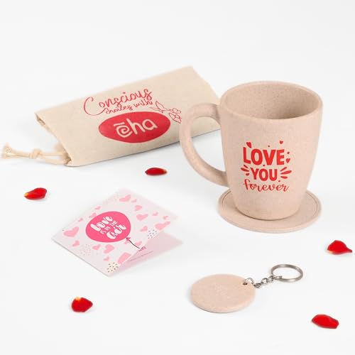 Eha Earth-Friendly Valentine Gift for Couple | Valentine Gift for Boyfriend | Valentine Gift for Girlfriend | Set of 1| 300 ml | Coffee Mug Made with Rice Husk Biocomposite| Sand Castle - Image 1