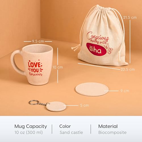Eha Earth-Friendly Valentine Gift for Couple | Valentine Gift for Boyfriend | Valentine Gift for Girlfriend | Set of 1| 300 ml | Coffee Mug Made with Rice Husk Biocomposite| Sand Castle - Image 3