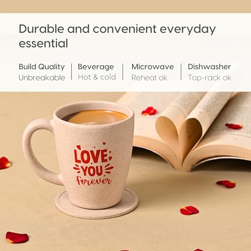 Eha Earth-Friendly Valentine Gift for Couple | Valentine Gift for Boyfriend | Valentine Gift for Girlfriend | Set of 1| 300 ml | Coffee Mug Made with Rice Husk Biocomposite| Sand Castle - Image 5