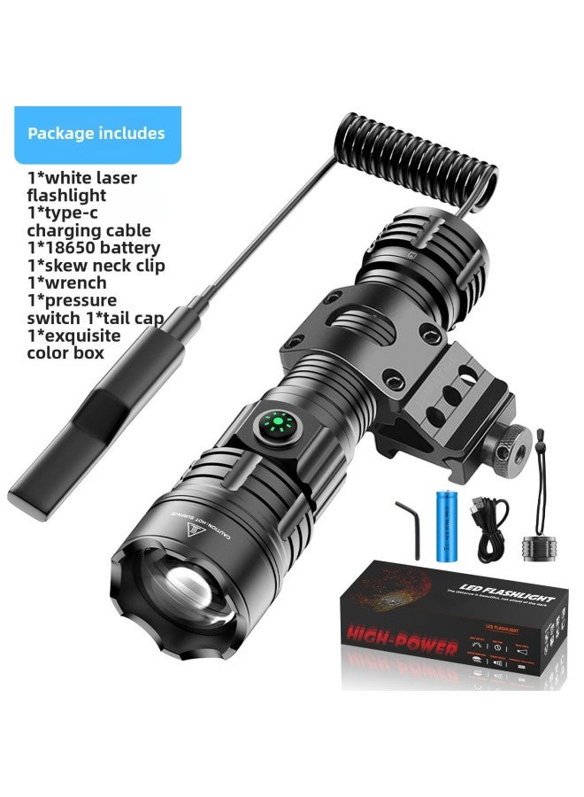 Tactical Search Flashlight Outdoor White Laser High Brightness Extendable Zoom Type-C Charging Handheld Torch With Strong Light 