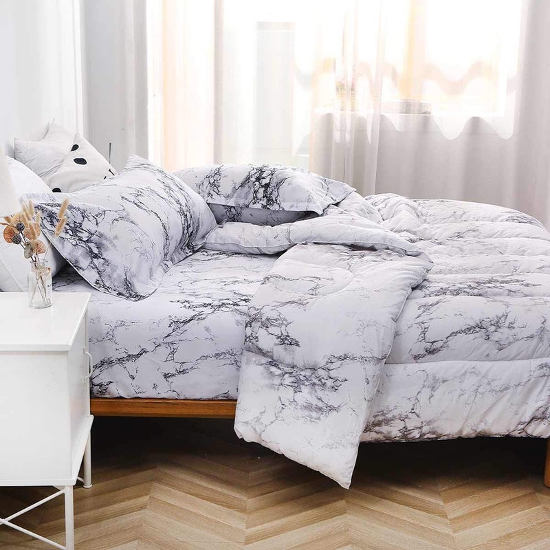Nanko Comforter Set Queen Size, White Black Marble Print 88 x 90 inch Reversible Down Alternative Comforter Microfiber Duvet Sets (1 Comforter + 2 Pillow) Modern Bedding for Women Men,Gray Grey - Image 3