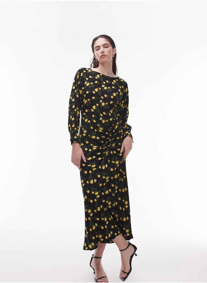 TOPSHOP Floral Print Puff Sleeve Dress