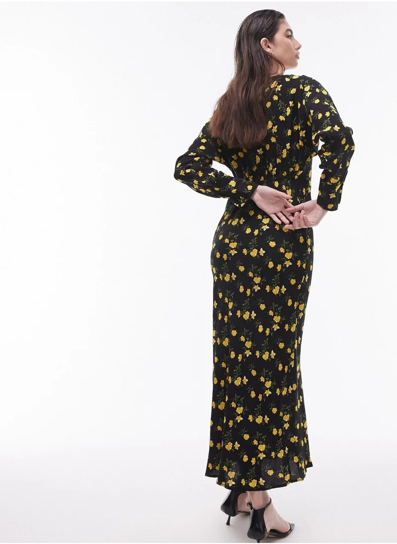 TOPSHOP Floral Print Puff Sleeve Dress