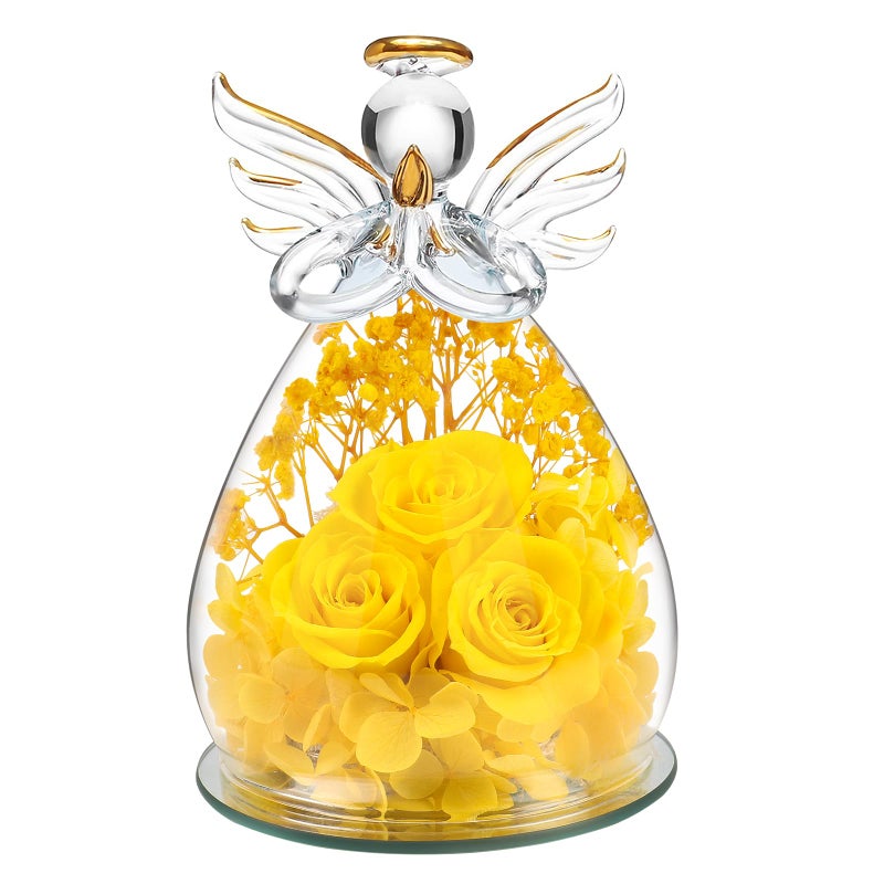 Beferr Gifts for Women Birthday Gifts for Mom Fresh Flowers for Delivery Prime Forever Preserved Rose in Glass Angel Figurine for Grandma Daughter Wife