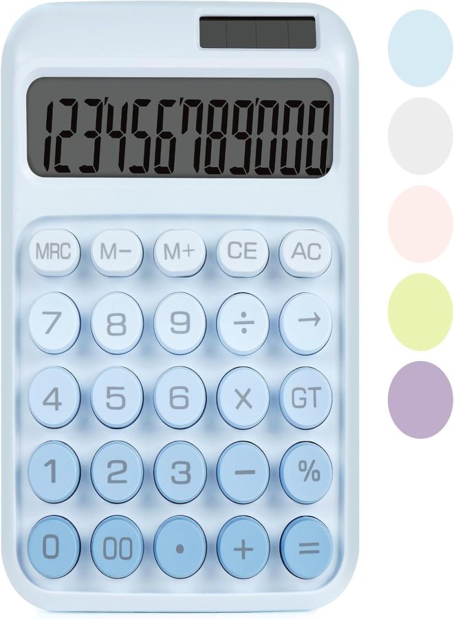 Mechanical Switch Calculator with Big Buttons, Calculators Desktop, 12 Digits, Solar Battery Power, Desk Calculator, Large LCD Display, Cute Pink Calculator for Teachers Students (Blue) - Image 2